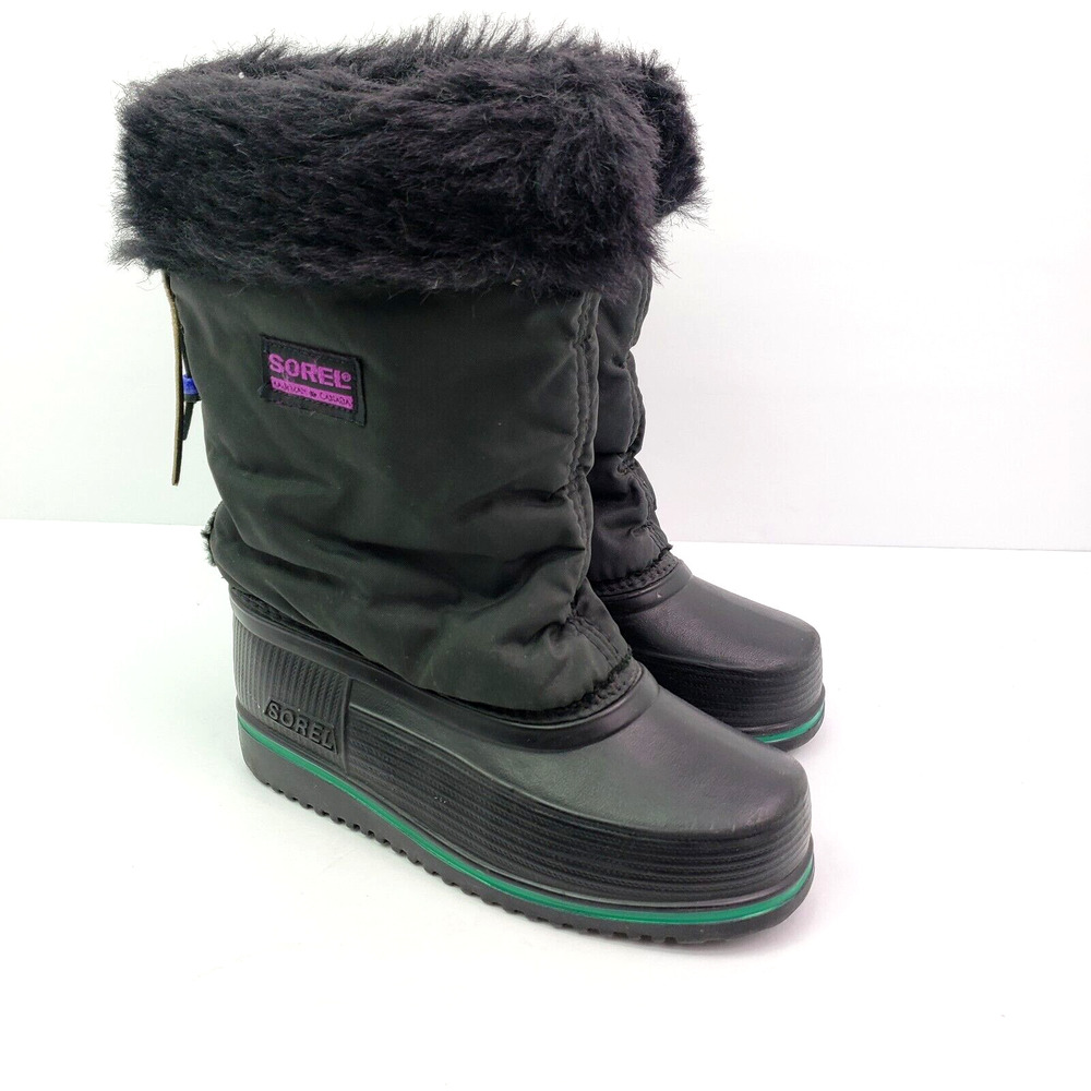 Vintage Sorel Kaufman Canada Girls Sz 2Y Black Pull On USA Made Winter Snow Boot